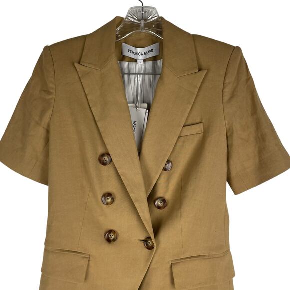 Veronica Beard Atwood Short Sleeve Linen Dickey Jacket Khaki Size 2 - Picture 5 of 10